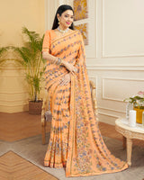 Vishal Prints Pastel Orange Printed Chiffon Saree With Border