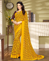 Vishal Prints Yellow And Brown Georgette Saree With Border