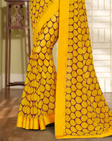 Vishal Prints Yellow And Brown Georgette Saree With Border
