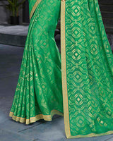 Vishal Prints Jade Green Brasso Saree With Foil Print And Zari Border