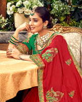 Vishal Prints Pinkish Red Art Silk Saree With Embroidery Work And Tassel