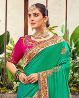 Vishal Prints Aqua Green Art Silk Saree With Embroidery Work And Tassel
