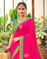Vishal Prints Hot Pink Art Silk Saree With Embroidery Work And Tassel