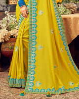 Vishal Prints Yellow Art Silk Saree With Embroidery Work And Tassel