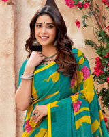 Vishal Prints Teal Green Printed Georgette Saree With Piping
