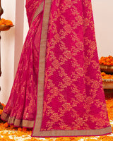 Vishal Prints Red Pink Crushed Brasso Saree With Foil Print And Zari Border