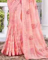 Vishal Prints Pastel Pink Digital Print Georgette Saree With Fancy Border