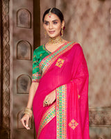 Vishal Prints Red Pink Art Silk Saree With Embroidery Work