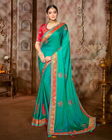 Vishal Prints Aqua Green Art Silk Saree With Embroidery Work
