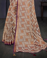 Vishal Prints Pastel Brown Brasso Saree With Foil Print And Tassel