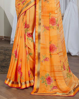 Vishal Prints Saffron Colour Printed Georgette Saree With Border