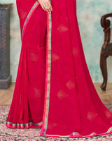 Vishal Prints Red Pink Chiffon Saree With Foil Print And Jari Border