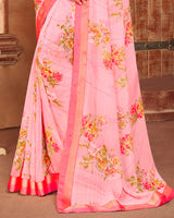 Vishal Prints Rose Pink And Red Pink Printed Georgette Saree With Piping