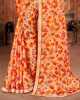 Vishal Prints Pastel Orange And Orange Printed Georgette Saree With Piping