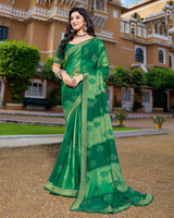 Vishal Prints Dark Green Brasso Saree With Foil Print