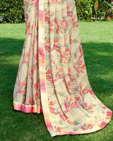 Vishal Prints Beige And Pink Printed Chiffon Saree