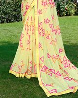 Vishal Prints Light Yellow And Rani Printed Chiffon Saree