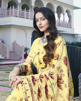 Vishal Prints Light Yellow Printed Georgette Saree With Border