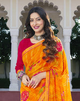 Vishal Prints Yellowish Orange Printed Georgette Saree With Border