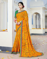 Vishal Prints Yellowish Orange Bandhani Print Georgette Saree