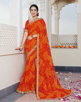 Vishal Prints Dark Orange Bandhani Print Georgette Saree