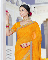 Vishal Prints Saffron Colour Bandhani Print Georgette Saree