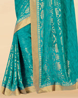 Vishal Prints Dark Turquoise Blue Georgette Saree With Foil Print And Jari Border