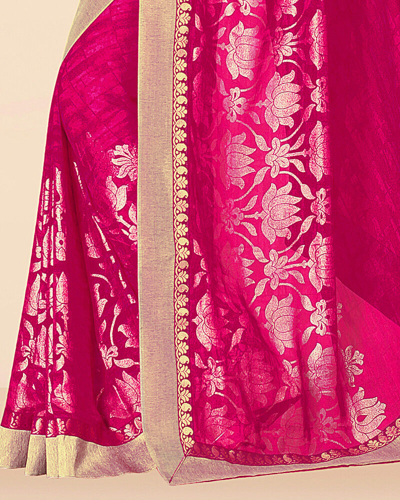 Vishal Prints Hot Pink Georgette Saree With Foil Print And Jari Border