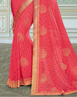 Vishal Prints Pink Georgette Saree With Foil Print And Jari Border