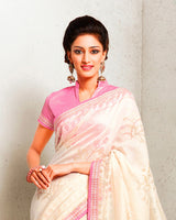 Vishal Prints Off White Brasso Saree With Foil Print And Border