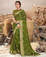 Vishal Prints Mehandi Green Chiffon Saree With Foil Print And Jari Border