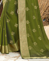 Vishal Prints Mehandi Green Chiffon Saree With Foil Print And Jari Border