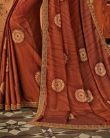 Vishal Prints Rust Chiffon Saree With Foil Print And Jari Border