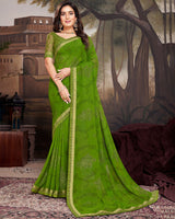Vishal Prints Green Georgette Saree With Foil Print And Fancy Border
