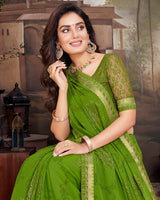 Vishal Prints Green Georgette Saree With Foil Print And Fancy Border