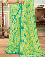 Vishal Prints Lime Green Printed Georgette Saree With Satin Piping