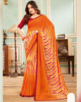 Vishal Prints Dark Orange Printed Georgette Saree With Satin Piping