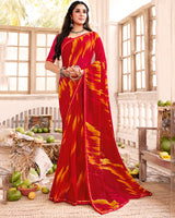 Vishal Prints Cherry Red Printed Georgette Saree With Satin Piping