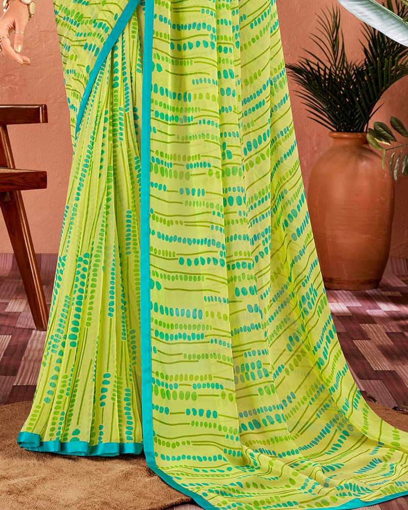 Vishal Prints Lime Green Printed Georgette Saree With Satin Piping