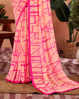 Vishal Prints Hot Pink Printed Georgette Saree With Satin Piping
