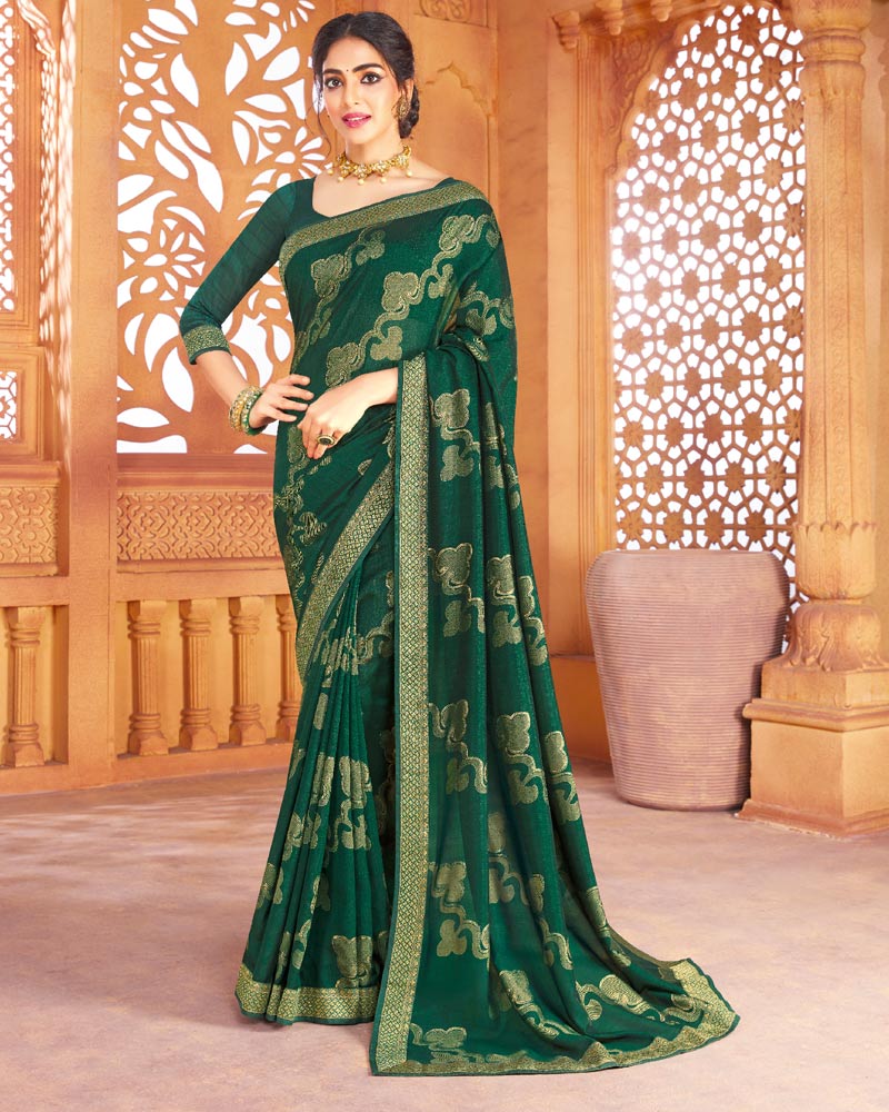 Vishal Prints Dark Green Art Silk Saree With Foil Print And Zari Border