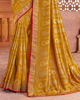 Vishal Prints Mustard Art Silk Saree With Foil Print And Zari Border