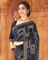 Vishal Prints Dark Grey Art Silk Saree With Foil Print And Zari Border