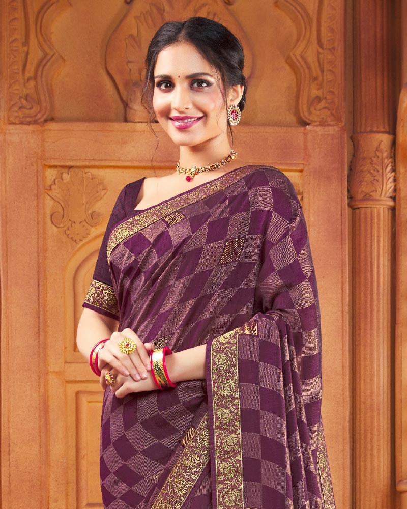 Vishal Prints Purple Art Silk Saree With Foil Print And Zari Border