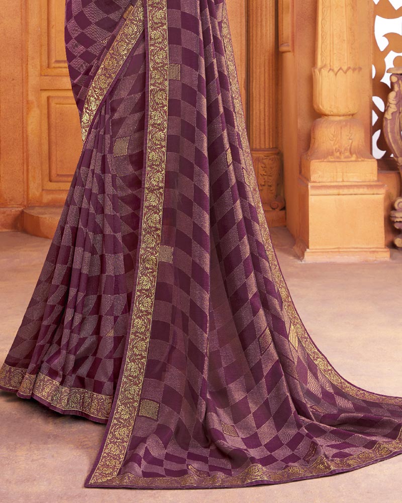 Vishal Prints Purple Art Silk Saree With Foil Print And Zari Border