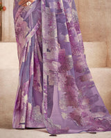 Vishal Prints Violet Tissue Brasso Digital Print Saree With Tassel And Core Piping