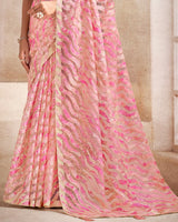 Vishal Prints Off White Tissue Brasso Digital Print Saree With Tassel And Core Piping