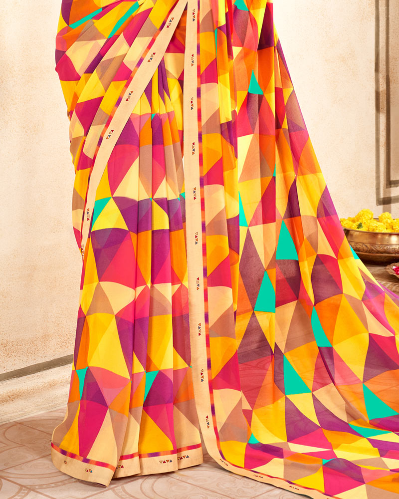 Vishal Prints Multi Color Printed Georgette Saree With Fancy Border
