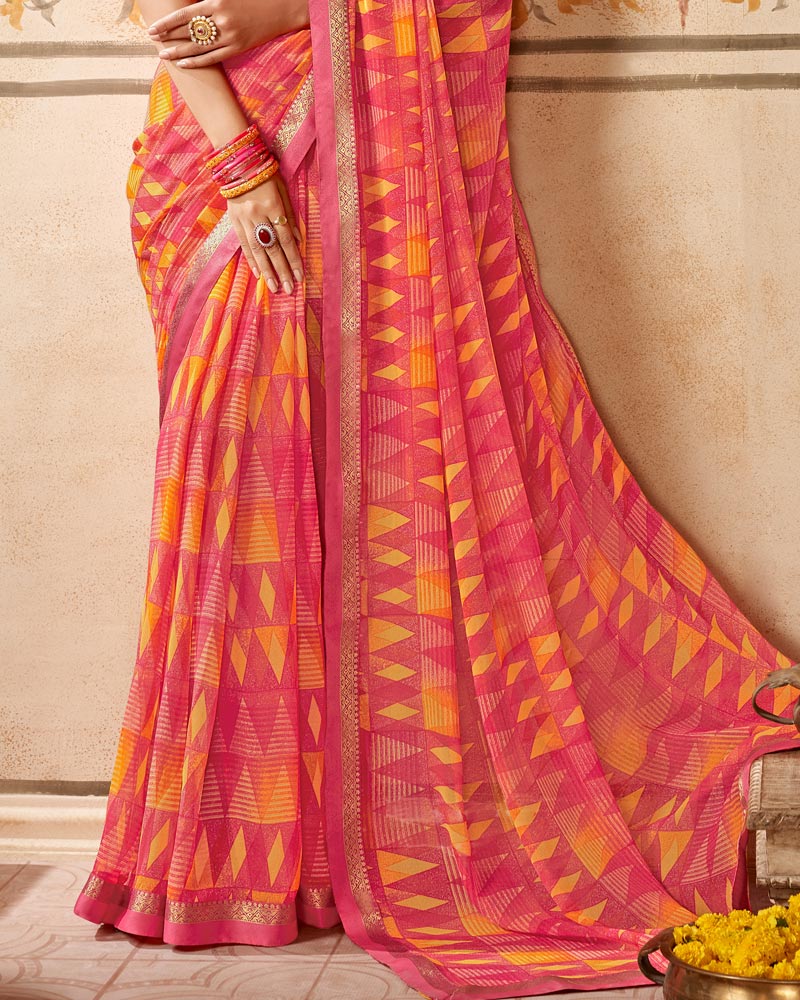 Vishal Prints Blush Pink Printed Georgette Saree With Fancy Border