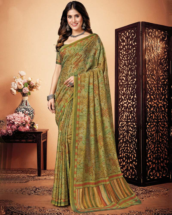 Vishal Prints Moss Green Digital Print Cotton Silk Saree